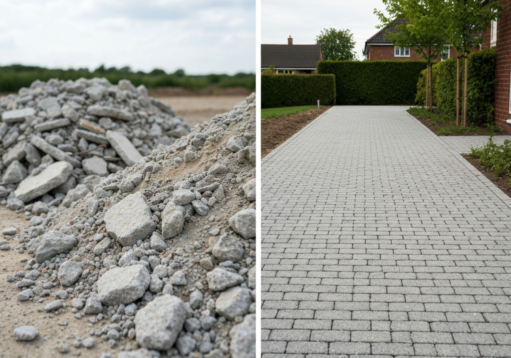 Recykling gruzu na budowie: Jak legalnie wykorzystać skruszony beton do utwardzenia podjazdu?